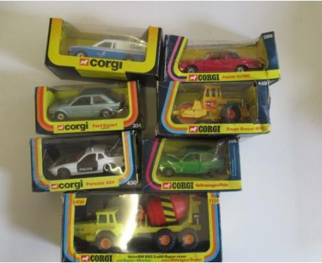 Corgi 289 VW Polo, 344 Ford Escort, 430 Porsche Police Car, 286 Jaguar XJ12C, 459 Raygo Rascal, 496 Escort Van, Gas and 1156 