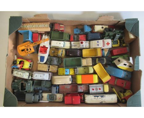 Playworn diecast vehicles by Dinky, Corgi and others, most items have paint damage, some overpainting, P