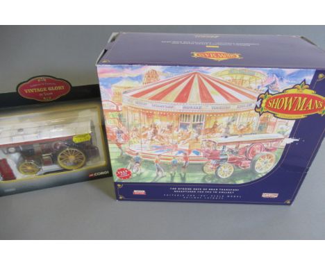 Vintage Glory Fowler Showmans Engine, boxed, E, and a Lledo Showmans cardboard carousel, boxed E