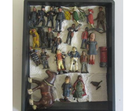 Large scale lead figures from various makers including Lifeboat men, porters, police and large shire horse, F