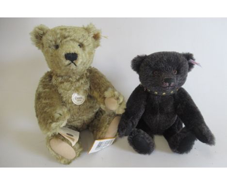 Two boxed Steiff bears, comprising Jack the rare black alpaca bear and the 1920 classic bear, both with ear buttons, tags and