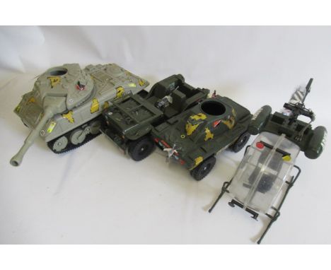 Action Man vehicles comprising tank, jeep, scout car and helicopter, F