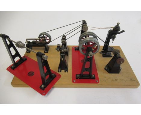 ESL(Electric Signal and Light) model workshop equipment. Comprising Line Shaft, Lathe, Saw, Drill and Grinder. Affixed to woo
