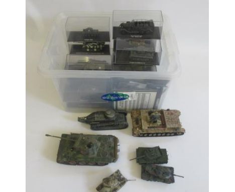 WWII tank models, various scales of British and German types, some items boxed, F-G