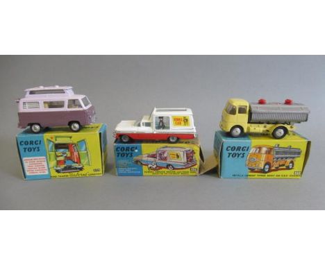 Corgi 424 Ford Thames Airborne Caravan, box F, vehicle E, 460 E.R.F. Cement Tipper, box F, vehicle G, 486 Kennel wagon, box P