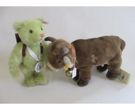 A boxed Steiff club Edition 30 teddy bear, together with a Steiff cow "Resi" (2)Good overall condition