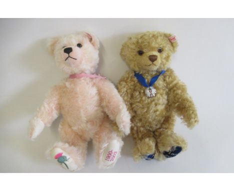 Two boxed Steiff teddies, comprising a 1900-2002 Queen Mother bear and a Coronation bearGenerally good