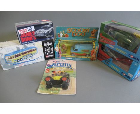 Corgi modern issue Thunderbirds 1 and 3, a Thunderbirds 2 and 4, boxed M, Scooby Doo Mystery Machine, Brum The Little Car, Th