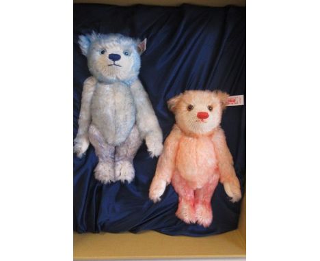 A boxed Steiff teddy bear set "Hello 2000 Good-Bye 1999" containing a blue and a pink bear, both with ear button and tag, bot