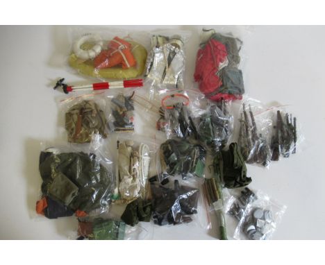 Early issue Action Man outfits including Space Suit, Navy Dinghy and Sky Diver and other military equipment, F