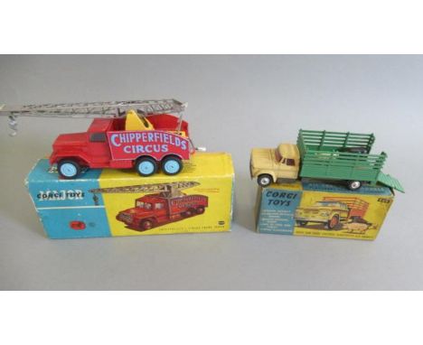 Corgi 484 Dodge Kew Fargo Livestock Transporter with two pigs, box F-P, vehicle E, 1121 Chipperfields Circus Crane Truck, box