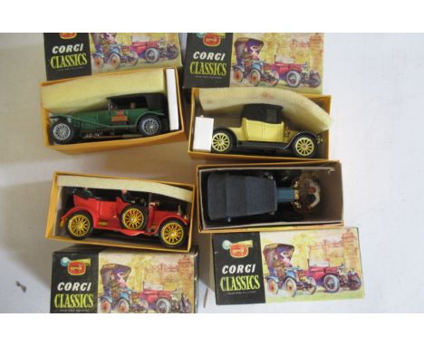 Four Corgi Classics comprising 1915 Ford, 1910 Daimler, 1910 Renault and 1927 Bentley, boxed, F, models E