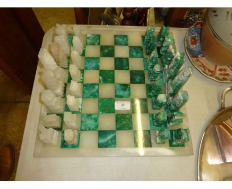 An onyx and malachite chess set