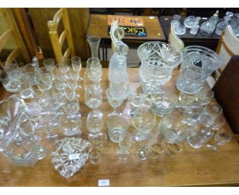 A quantity of various glassware to include vases, decanters and stoppers etc.  