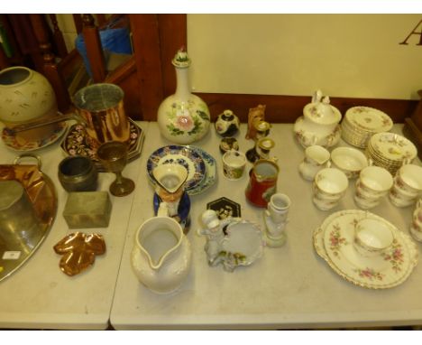 A musical Toby jug; a Sylvac model dog; a Prattware jug; a mother of pearl inlaid box; a potter vase and cover etc.