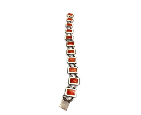 vintage silver and enamel bracelet each panel marked sterling measures approx 18cm long 15mm wide please see images for detai