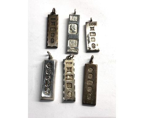 Selection of 6 vintage silver ingot pendants weight 109g 