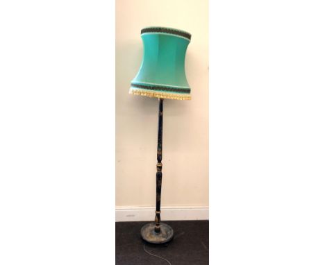 Chinoiserie black lacquer standard lamp with shade 