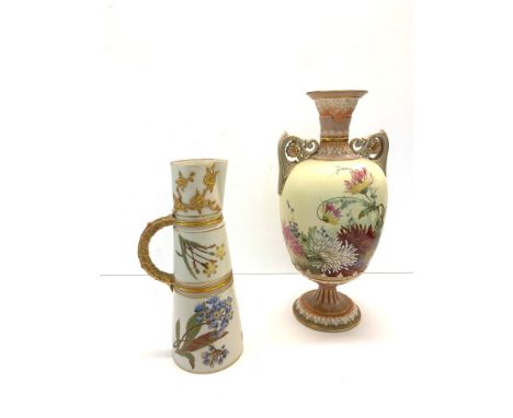 2 Royal Worcester blush ivory Vases largest vases measures approx 43cm tall and in good condition the other has crack and dam