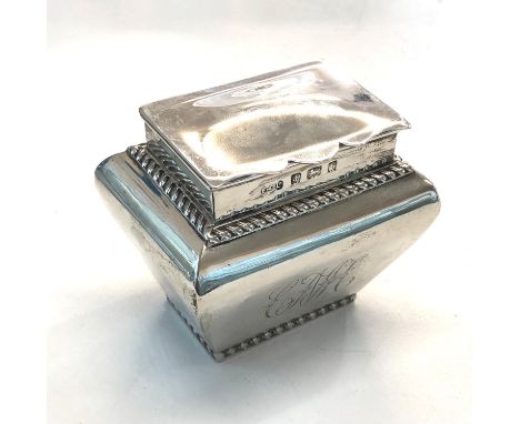 Antique silver tea caddy Birmingham  silver hallmarks weight 115g engraved initials 