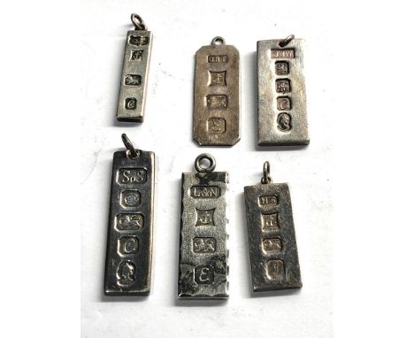 selection of 6 vintage silver ingot pendants weight 71g 