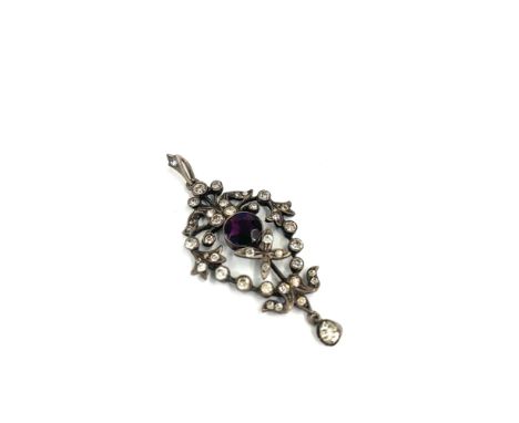 Antique silver and amethyst and stone set pendant measure approx 45mm drop 