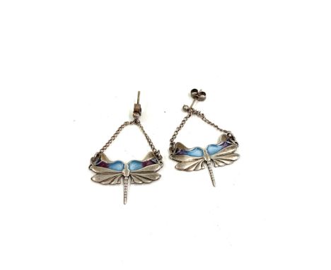 Vintage silver and enamel dragonfly earrings 