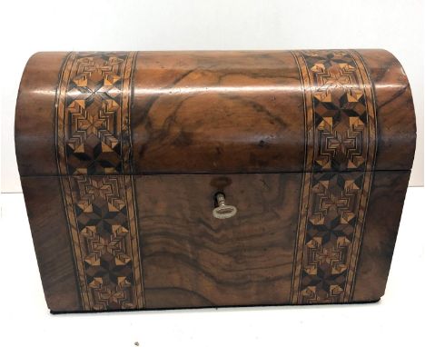 Antique dome top inlaid tea caddy,&nbsp;Age related edge chips to veneer, &nbsp;overall good condition