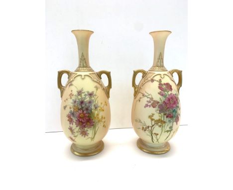 2 Royal Worcester blush ivory Vases one in good condition the other has small chip each measures approx 21cm tall please see 