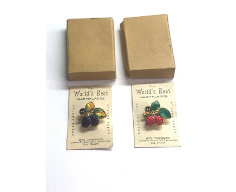 Rare boxed Robertsons marmalades enamel badges both with original outer box and both on original card 