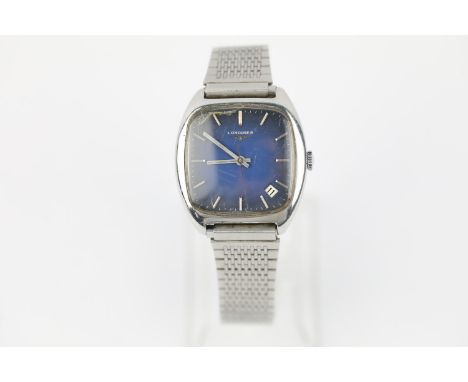 Vintage Gents c.1970's Longines wristwatch hand-wind with Longines Cal 285 17 jewel movement, square graduated blue dial, lat