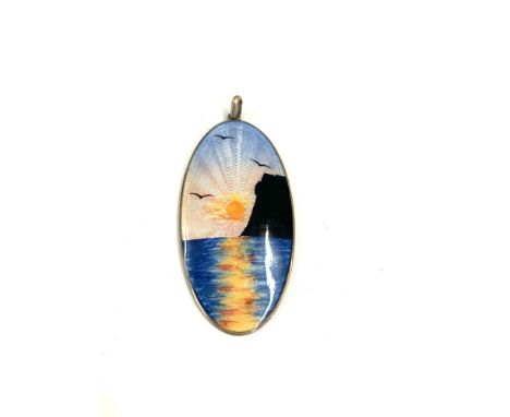 Silver and enamel pendant measures approx 47mm by 22mm hallmarked 925 kh 