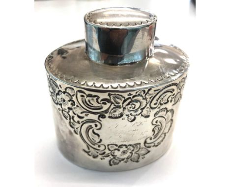 Antique silver tea caddy Sheffield silver hallmarks weight 85g engraved 