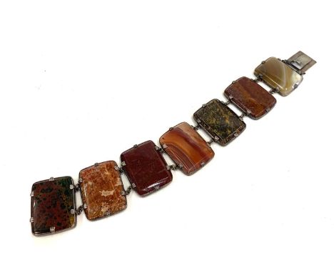 Vintage silver and agate panel bracelet each panel measures approx 30mm by 25mm 