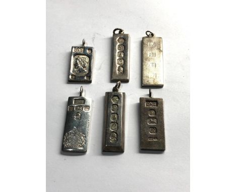 Selection of 6 vintage silver ingot pendants weight 107g 