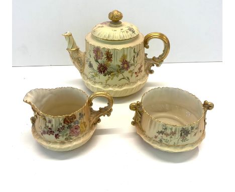 Royal Worcester blush ivory tea pot sugar and milk  tea pot spout damaged at end please see images for details 