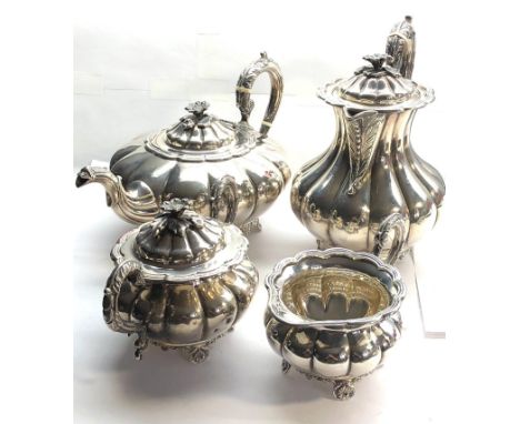 Fine heavy vintage 4 piece silver tea service by mappin and webb total weight is 3000g 2 dents to tea pot 