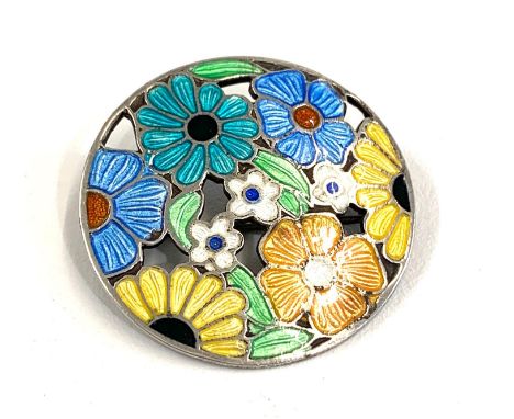 Vintage enamel sterling silver daisy design pin brooch A.H.Darby &amp; son. 