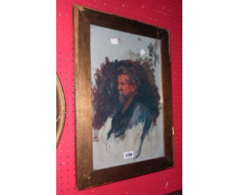 A gilt framed oil sketch on canvas profile portrait of a bearded man