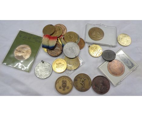 A collection of various commemorative and other medals including The Bell Medal from the Society of Miniature Rifle Clubs, ar