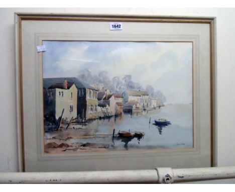 Joan Potts: a framed watercolour entitled "Winter Afternoon on the Exe, Lympstone" - signed and bearing art group label verso