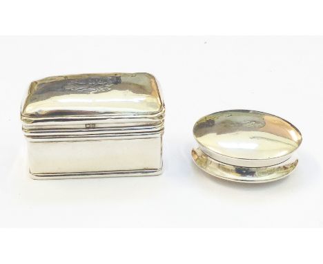 A silver flip-top trinket box with monogram to lid - sold with a silver balm pot - Birmingham 1898
