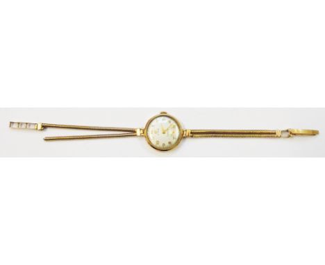 A vintage Cyma hallmarked 9/375 lady's wristwatch with Cymaflex movement and double snake link damaged bracelet