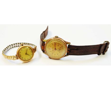 A vintage 9ct. gold cased lady's wristwatch with Swiss fifteen jewel movement - sold with a vintage Palace alarm wristwatch -