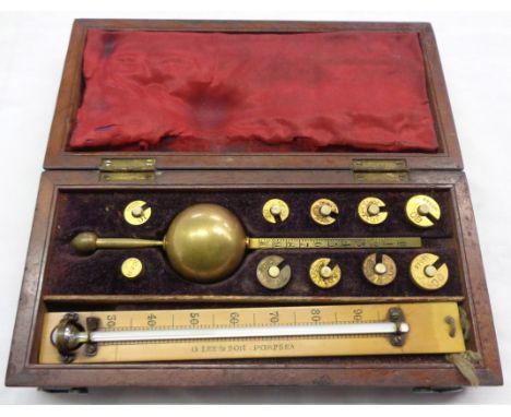 A late 19th Century cased Sikes Hydrometer with thermometer marked for G. Lee &amp; Son Portsea and Southsea