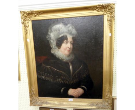An ornate gilt gesso framed 19th Century oil on canvas portrait of Susannah Tamlyn - relined and restored, details verso - 29