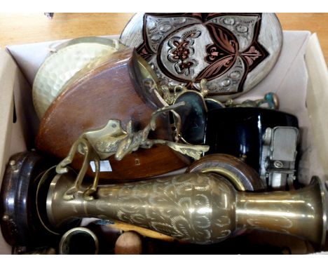 Various small brass and other items including animals, Lesney vintage motor car ashtray, dinner gong, etc.