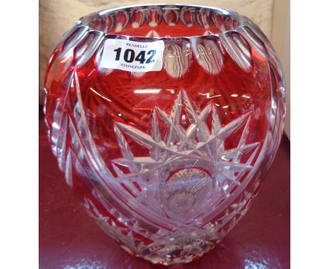 A cut and overlay ruby glass vase marked Brierley to base