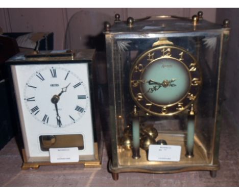 A Kundo vintage anniversary clock - sold with a Smiths brass cased carriage style clock with battery bell striking movement