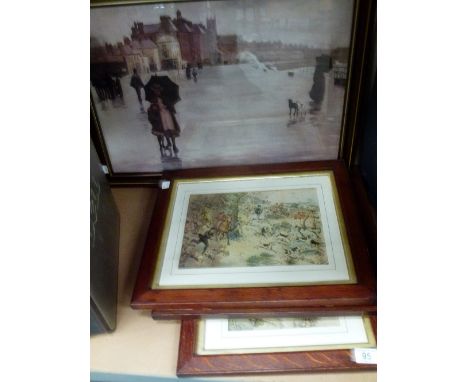 Series of three framed and glazed hunting theme prints, 30 x 22 cm